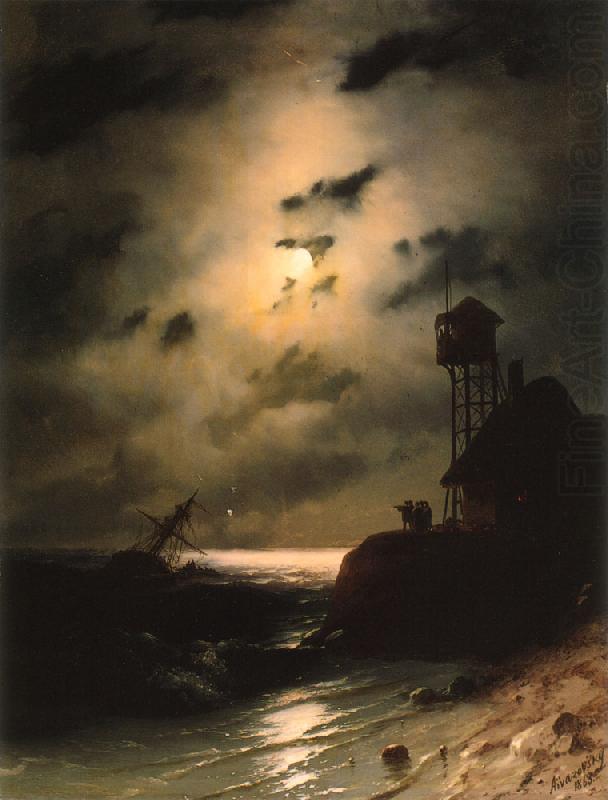 Ivan Aivazovsky Moonlit Seascape With Shipwreck oil painting picture